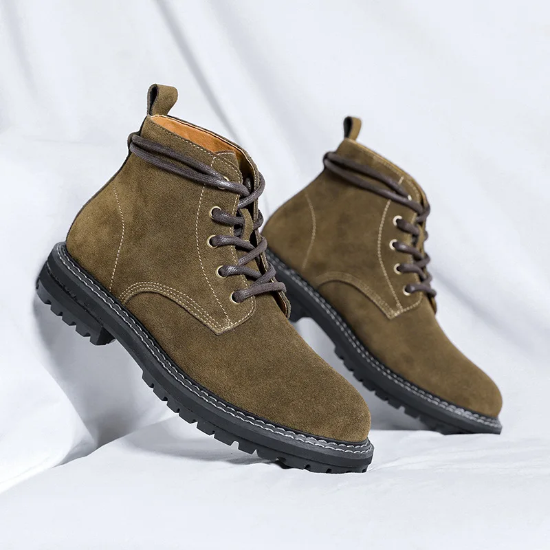 New Men High Quality Shoes Spring Autumn Vintage British Dress Ankle Boots Cow Suede Tooling Work Boots Desert Boots Luxury