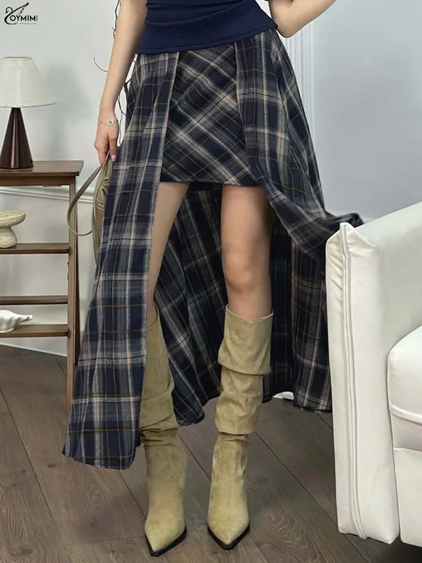 

Oymimi Fashion Blue Print Women's Skirts Elegant High Waisted Loose Skirts Casual New Patchwork Mid-Calf Skirt Female Clothing