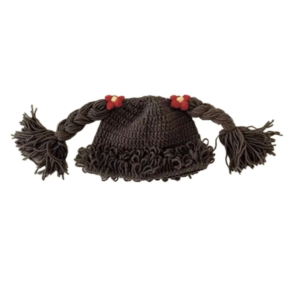

Soft Breathable Baby Braid Wig Hat Elastic Windproof Baby Woolen Cap Korean Style Woven Kids Knitted Hat Versatile