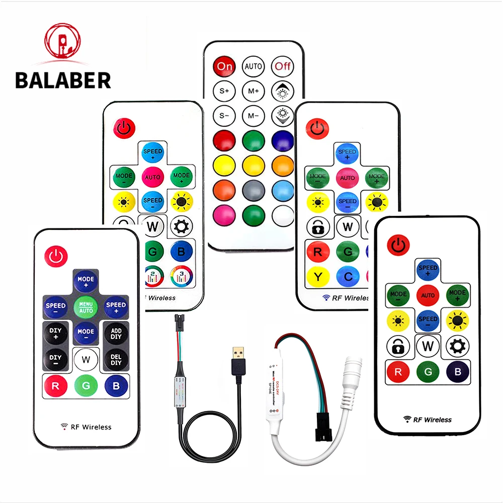 LED Pixel Strip Controller 14/17/21 Key RF Mini Strip Remote Control USB DC5-24V WS2811/2812/2813/2815 Simple Controller