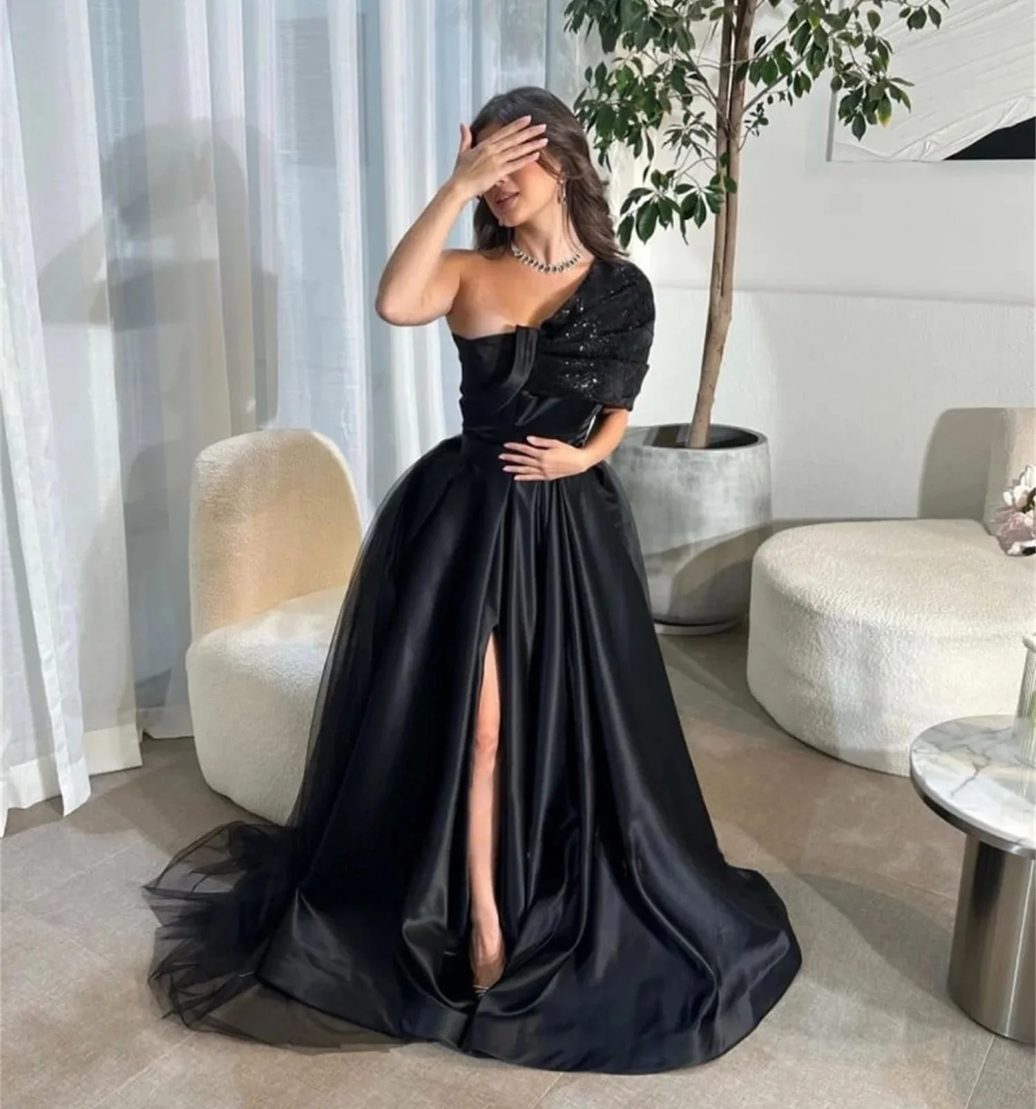 

Black Formal Long Bespoke Occasion Gown Evening Dresses Pastrol Unisex Jersey Retro Dubai Saudi Arabic Israel Prom Customized