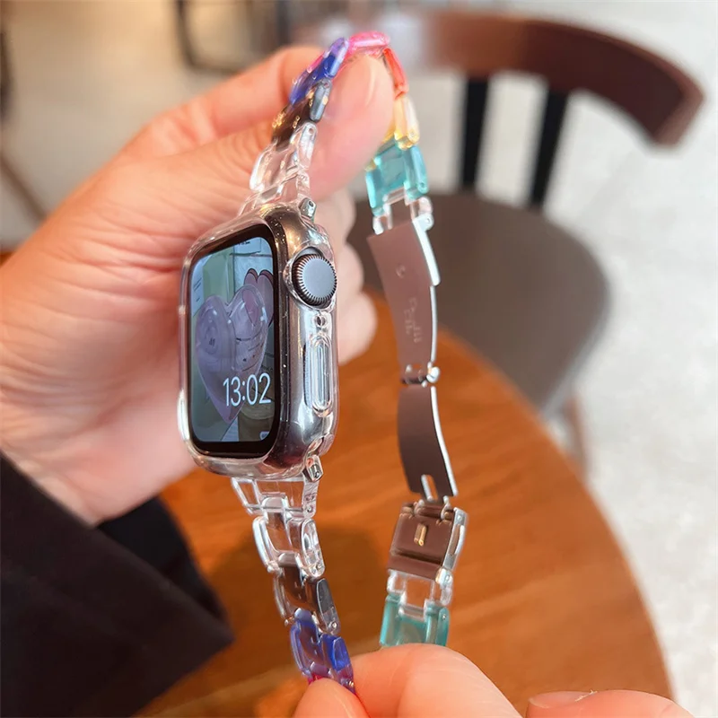 Tali Transparan Ramping untuk Jam Tangan Apple 44Mm 40 41 45Mm Seri SE 654 Tali Jernih Pada Jam Tangan Pintar untuk Iwatch 38Mm 42Mm Gelang Jam Tangan