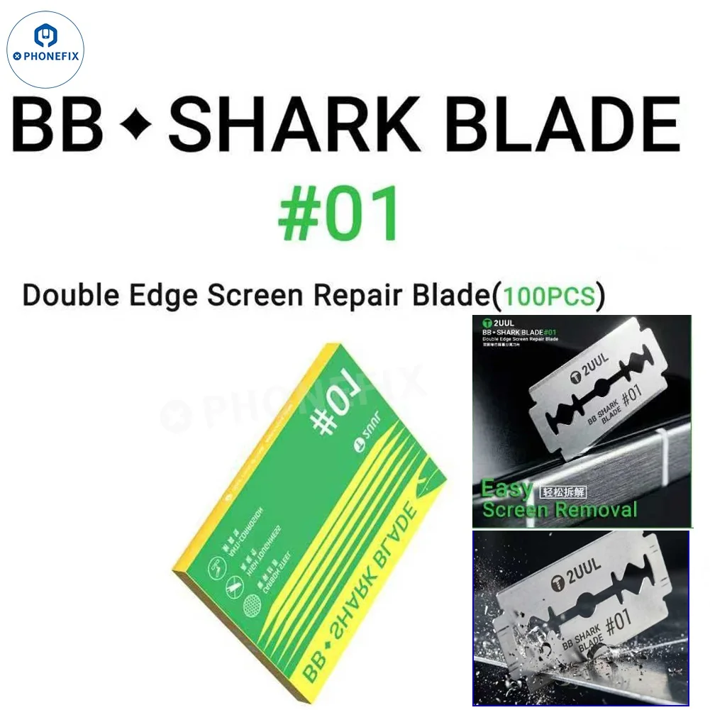 

100 шт./упаковка 2UUL BB01 Лезвия Shark Blades с двойной кромкой для ремонта экранов, инструменты для разборки ЖК-экранов мобильных телефонов и удаления клея