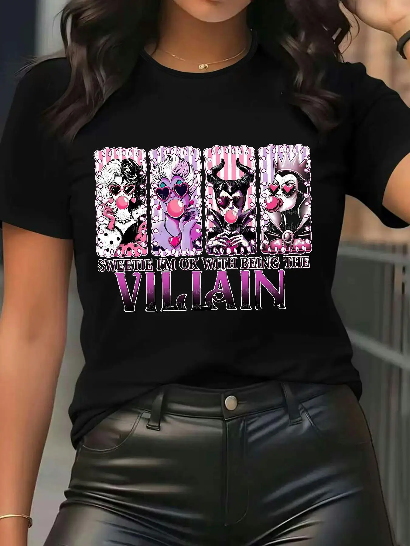 تيشيرتات الشرير للرجال والنساء من ديزني - Maleficent، Cruella، Ursula، Jafar، and Lady Tremaine بأكمام قصيرة #1