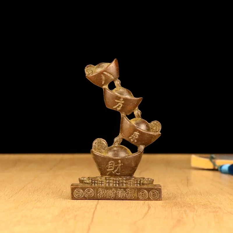 Copper ingot figurine, a small decorative piece symbolizing wealth from all directions, suitable for living room, entryway, or d