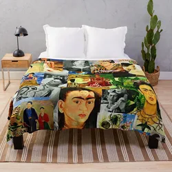 Frida Collage Throw Blanket Fur Blanket Soft Warm Coral Fleece Flannel Blanket for Bed Faux Fur Mink Throw Sofa Cover Bedspread