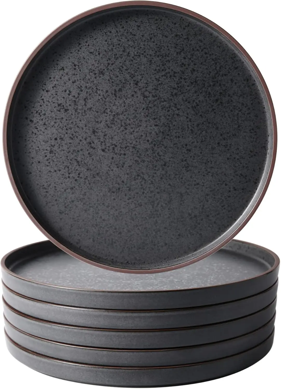 

Ceramic Dinner Plates Set of 6, 10.75 Inch Large Modern Shape Dishes, Microwave Dishwasher Oven Safe with Coffee Rim