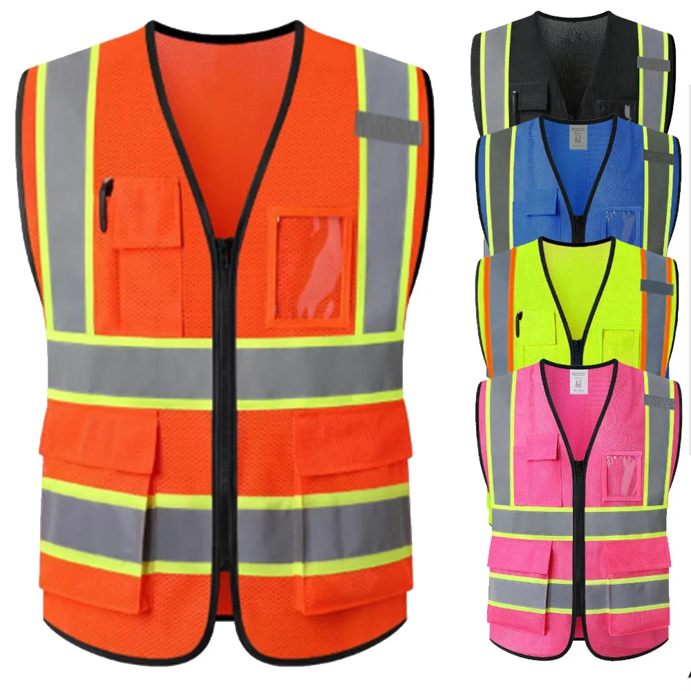 Summer Unisex Mesh Vest with Pockets and Zipper Road Construction Clothing Aircraft Maintenance Engineer Multipocket Vest