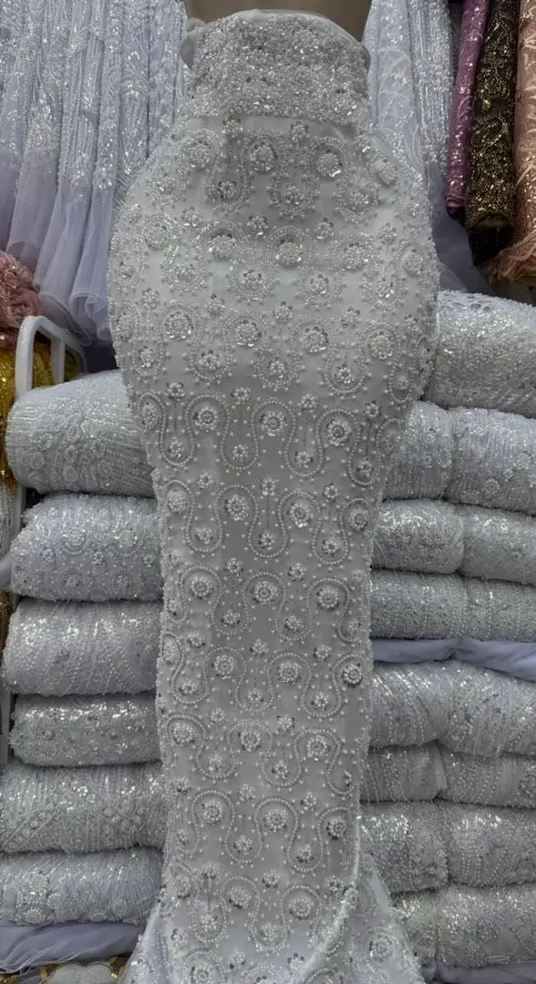 

2026 High-Quality African Nigerian Tulle Lace Fabric Sequins Embroidery French Guipure Luxury Wedding Party Dress Beaded 5 Yards