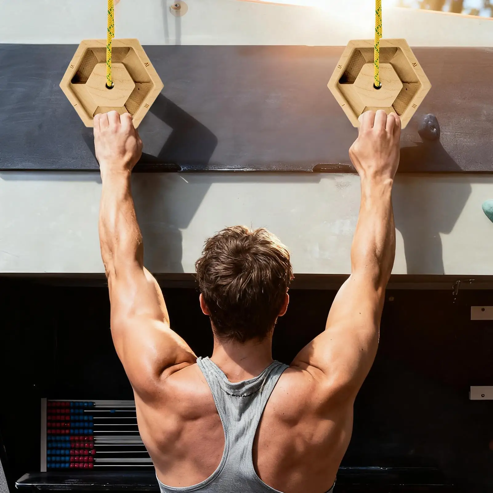 Hexagonal Wooden Finger Exerciser - Portable Hangboard for Climbing Fitness, Home Gym Workout Practice