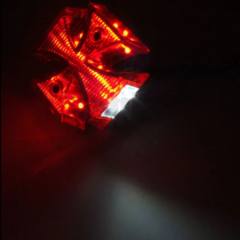 DC12V Motorcycle Tail Light Chrome ABS Surround Red Lens Classic Maltese Cross Shape Brake Running Light License Plate Light