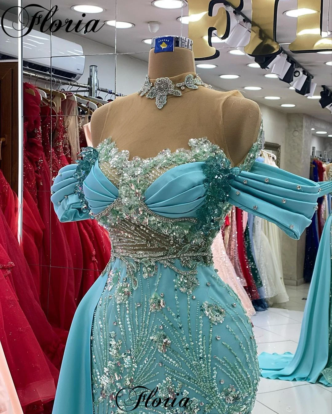 Sky Blue Beaded Celebrity Dresses Mermaid Off Shoulder Elegant Red Carpet Runway Dresses Vestidos Para Mujer Evening Gowns