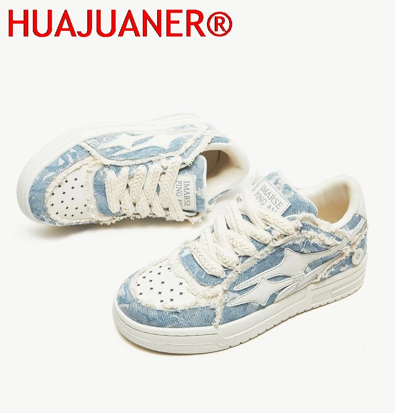 HUAJUANER Women Shoes For Men Tennis Retro Fashion Star Shoes White Leather Male Sneakers Couple Outdoor Sport Casual Shoes view 3