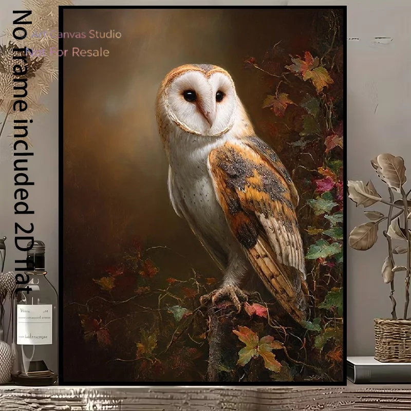2D Flat, 1pc Vertical Barn Owl in Autumn Forest Frameless Canvas Painting - Suitable for / Vertical Wall Decor, Meticulously