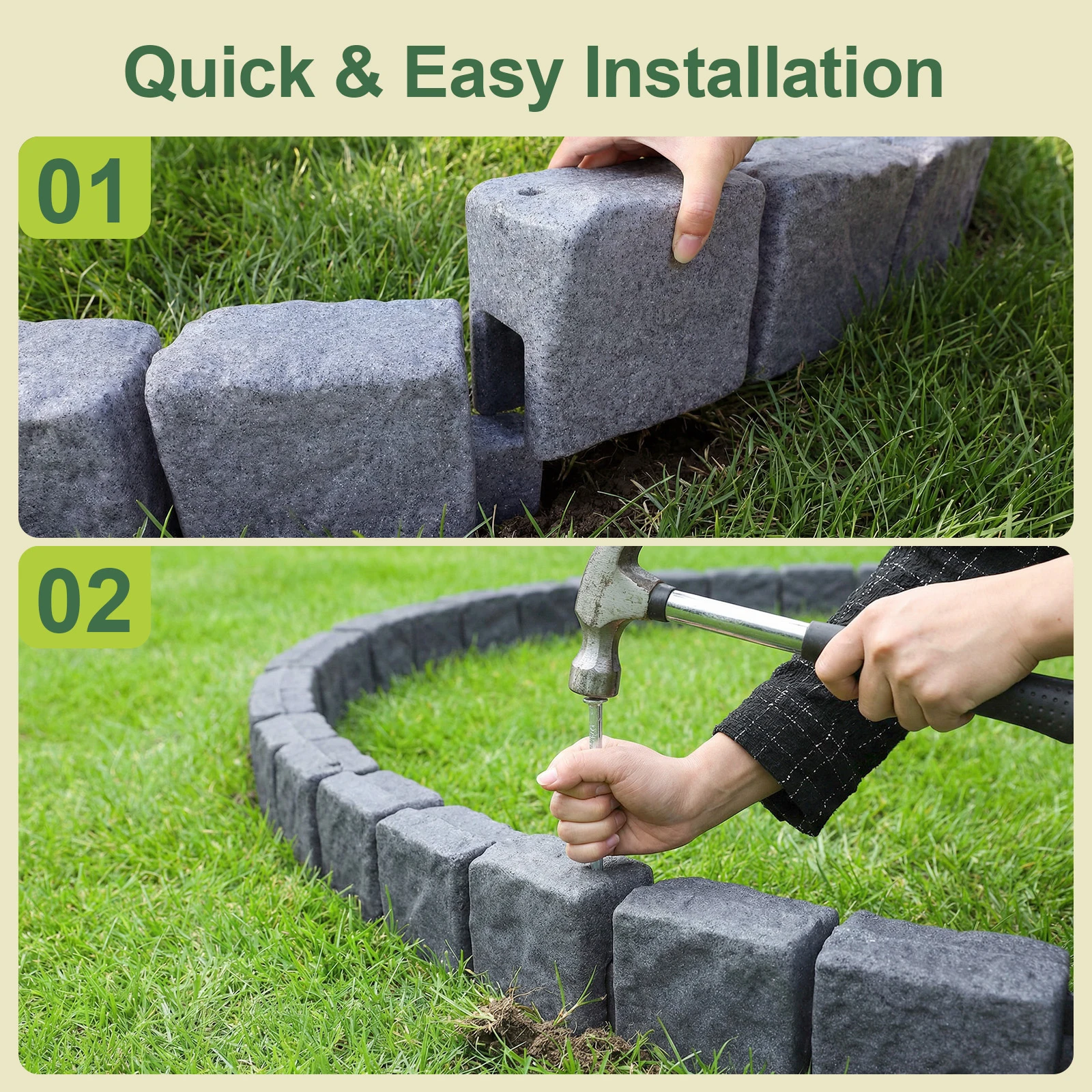 

Пластиковый декоративный бордюр для сада под камень с 24 колышками для клумб, деревьев и дорожек