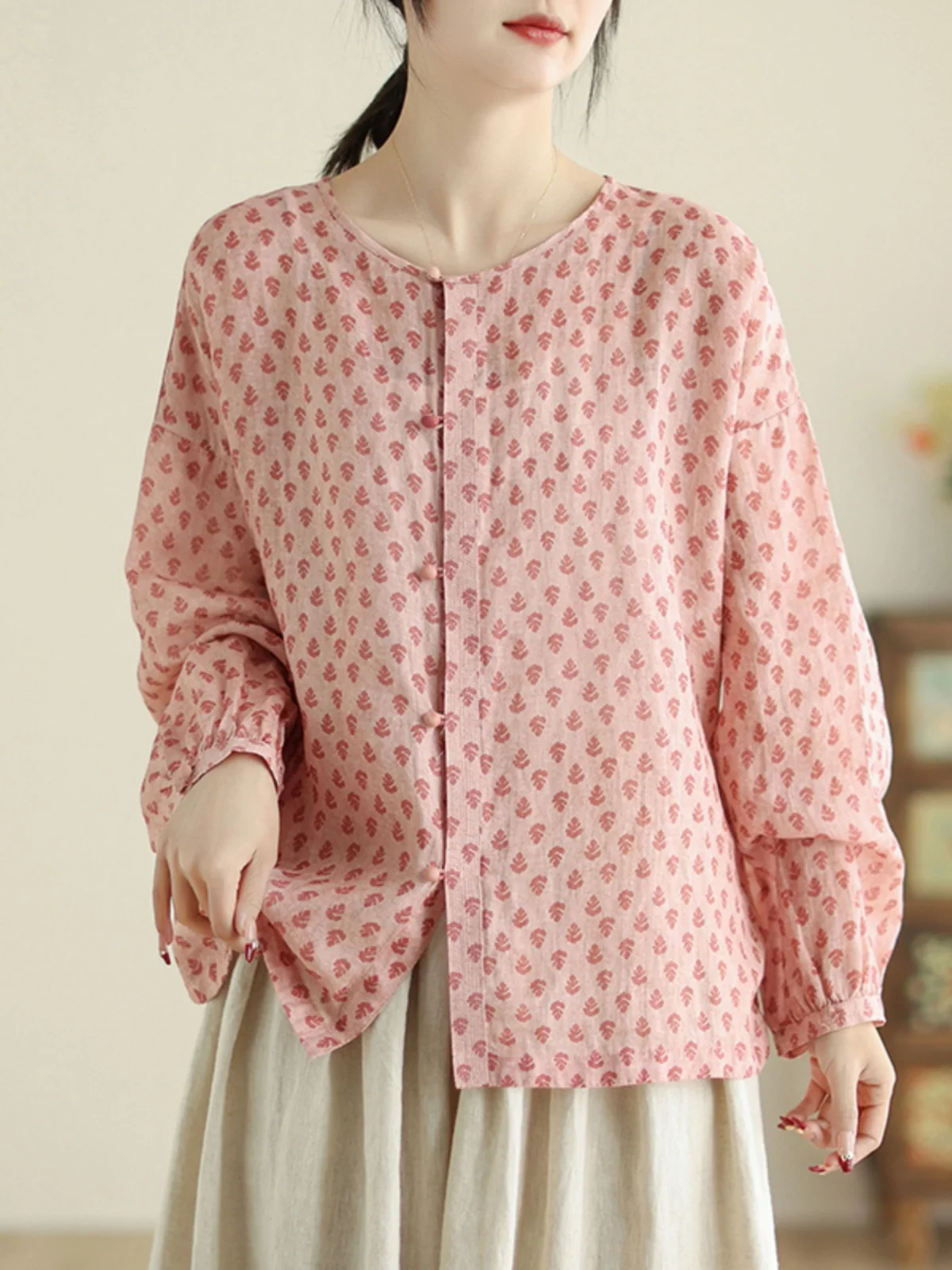 

Новый весенний женский повседневный удобный топ на пуговицах из хлопка и льна с художественным хлопковым и льняным принтом