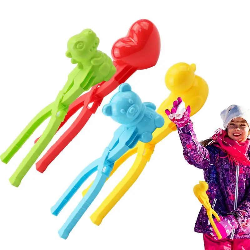 Snow Ball Maker 4pcs Snow Ball Toys Adult Heart Snowflake Duck Shape Clip Tongs for Outdoor Sand Snow Ball Mold Toys Fight Sport