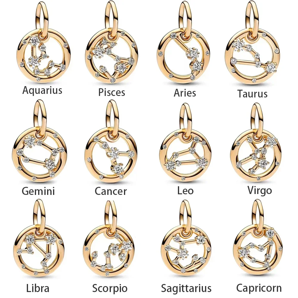 925 Sterling Silver Libra & Scorpio & Gemini Dangle Charm Fit DIY Bracelet Necklaces 12 Constellations Jewelry Pendant Making