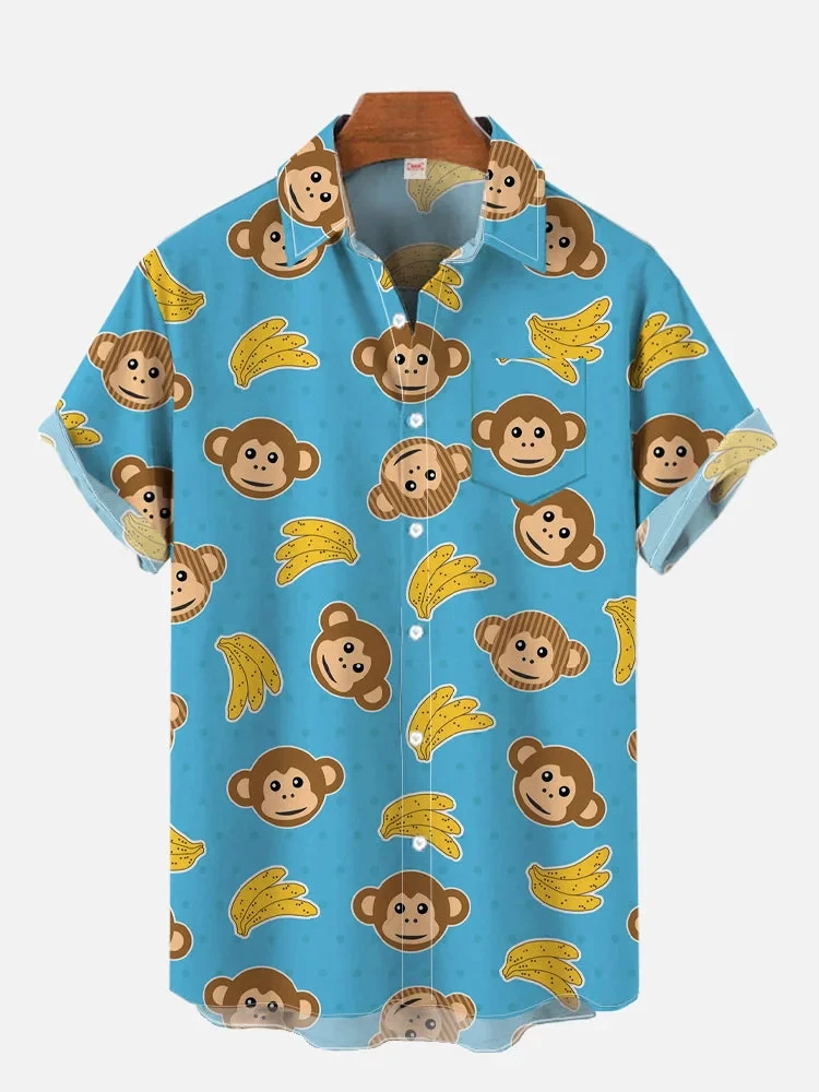 

Cute Cartoon Animal Graphic Hawaiian Shirts For Men Fashion Short Sleeve Button Beach Blouses Men's Vocation Lapel Aloha Shirt