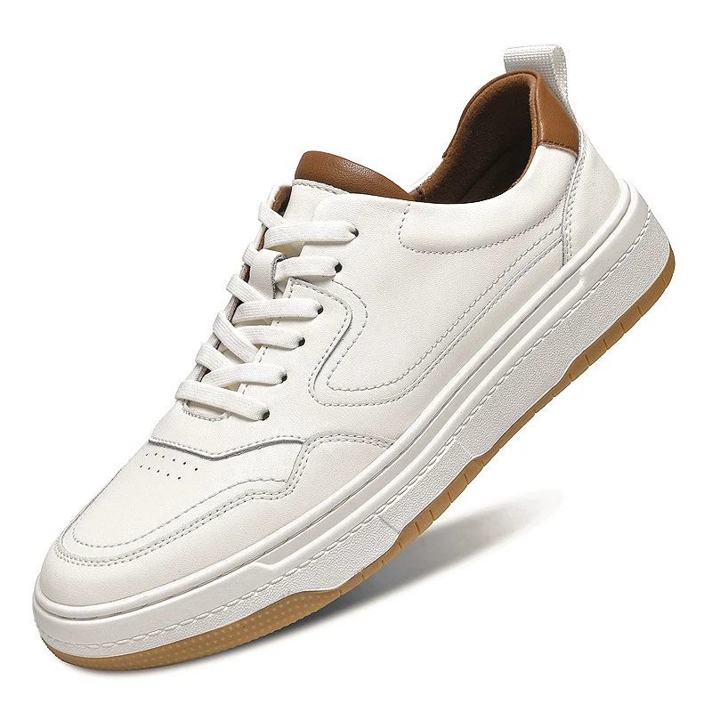 

Men's White Sneakers, Summer Casual Shoes, Men's Trendy and Versatile Sneakers with Thick Soles Made of Genuine Leather