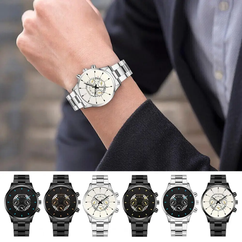 

Men Quartz Watch Stylish Men's Quartz Watch with Three-eye Calendar Adjustable Stainless Steel Band High Accuracy Mechanical