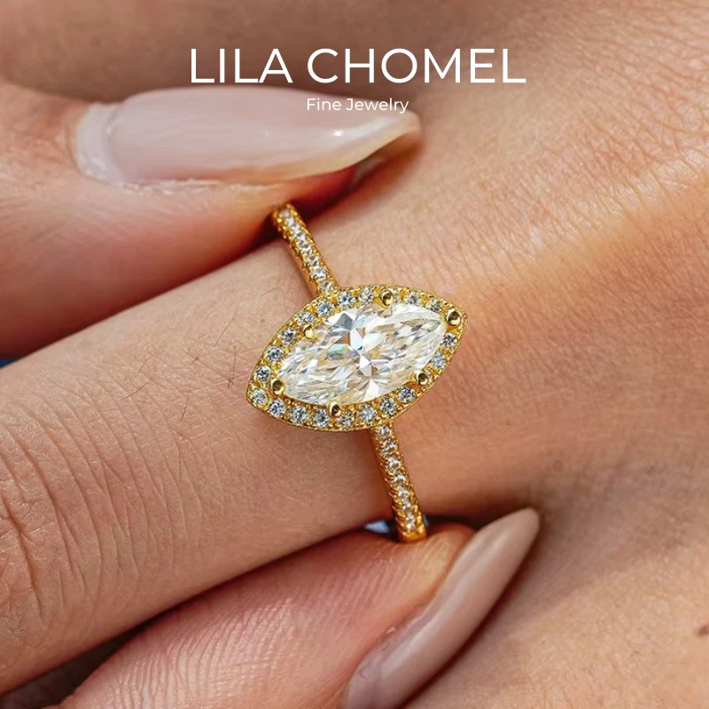 

Женское обручальное кольцо из 18-каратного золота, 1CT VVS1, цвет D, маркиза, муассанит, бриллиант, жена, подарок на день рождения, семейный подарок на День Благодарения