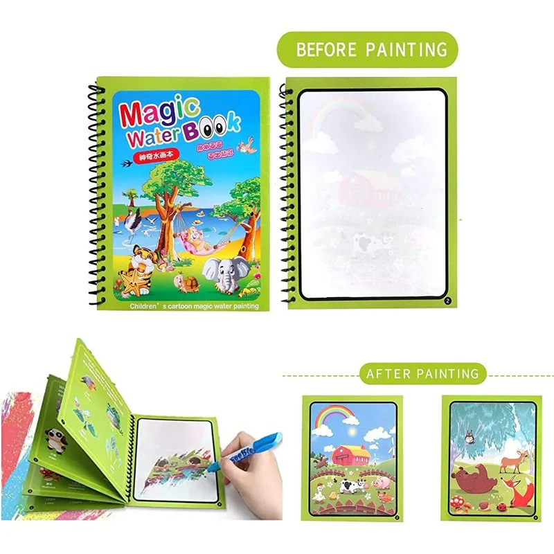 1pc Reusable Kids Magic Water Drawing Books Coloring Books for Boys And Girls Gift Animal Cartoon Montessori Diy Painting book