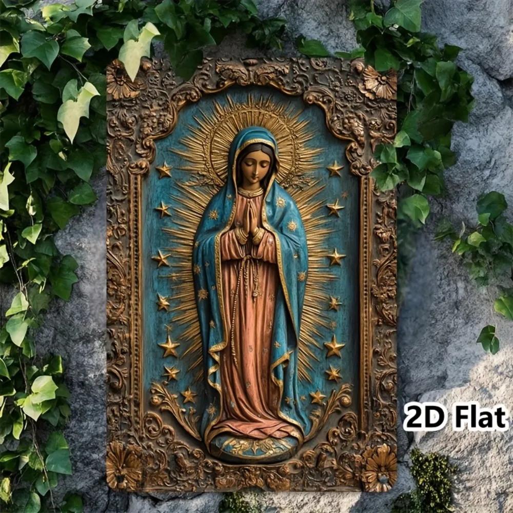 Vintage Lady of Guadalupe Metallschild – 20,3 x 30,5 cm goldene Stern-Aluminiumschild, Garagendekoration für drinnen und draußen