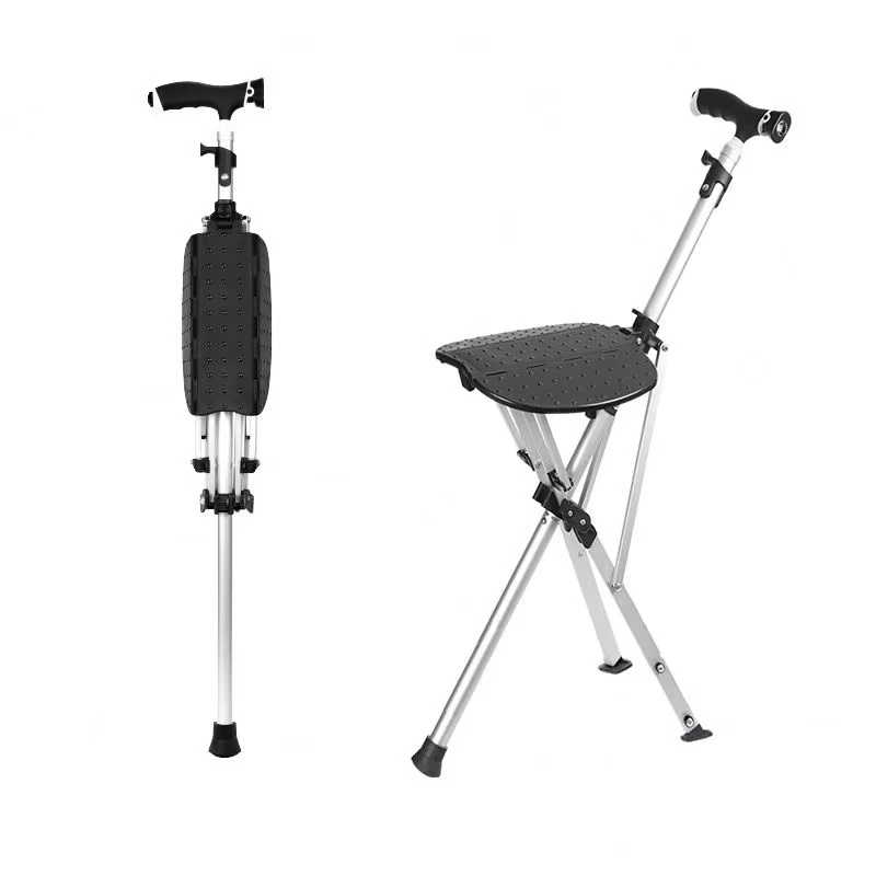 

Super Art One-Button Automatic Folding Aluminum Alloy Cane Chair Non-Slip Light Triangle Stool Crutch For Elderly