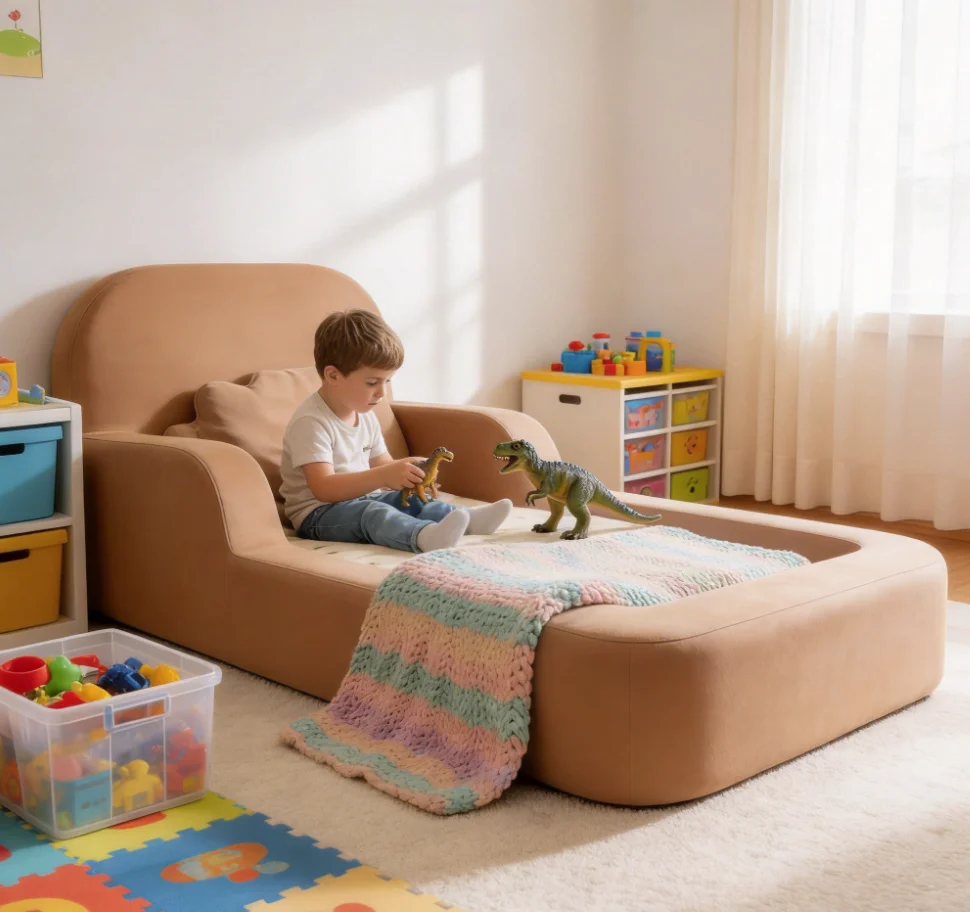 Flip Open Kids Foam Couch Foldable Toddler Sofa Bed Lightweight 2-in-1 Children Sleeper Chair with Washable Cover for Playroom