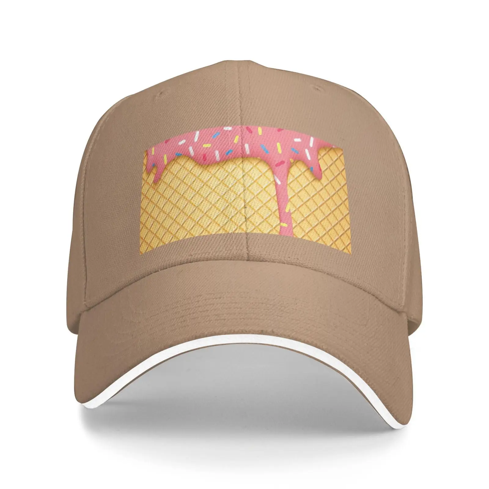 Ice Cream and Waffle Pattern Print Casual Sandwich Baseball Caps Adjustable Men's and Women's Caps Classic Hats