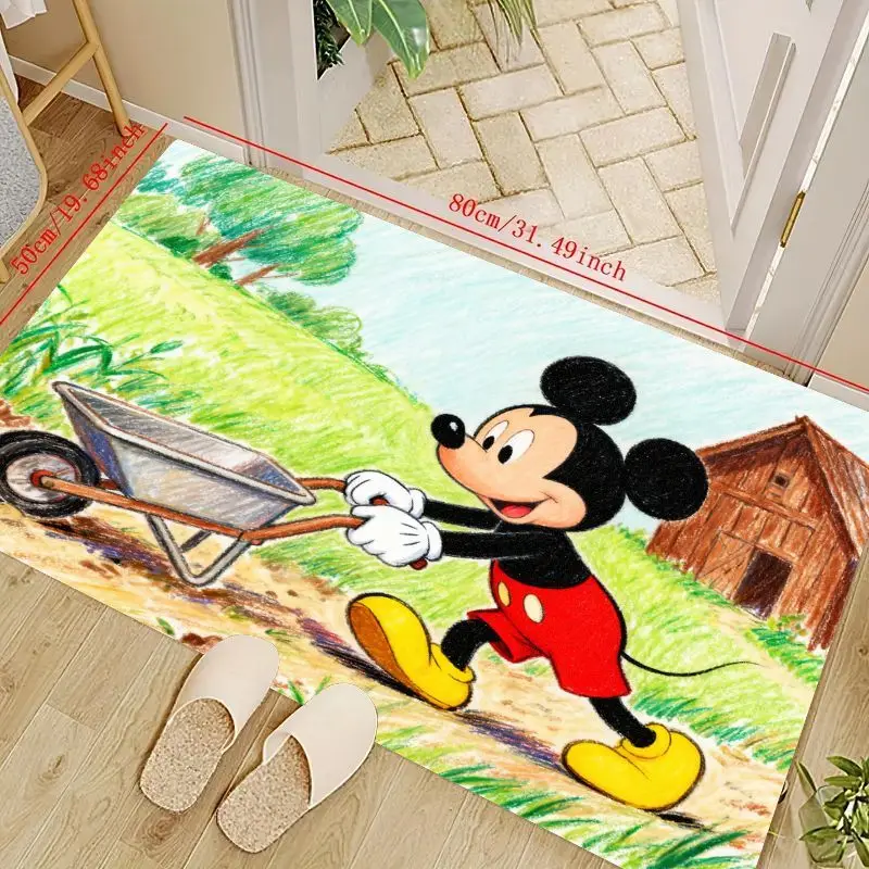 

1 шт., напольный коврик Disney с Микки Маусом, ферма, приключения, милый мультяшный коврик для тачки с Микки Маусом, яркий моющийся нескользящий коврик
