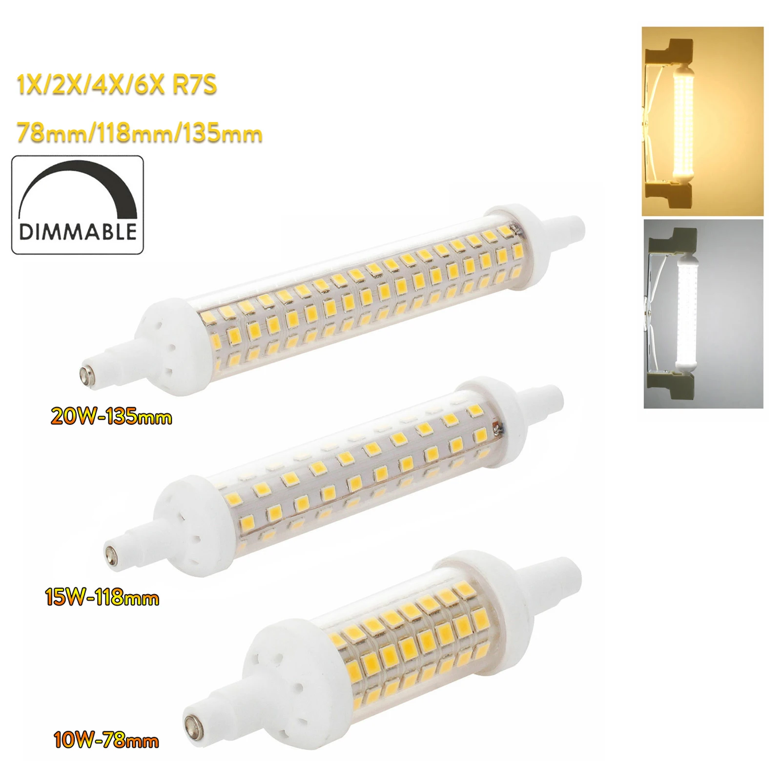 6/4/2/1X Dimmable R7s Led Light Bulbs Lampada Dimming Halogen bright 118mm Power Lamps 240V lamp high long home 10W 15w J78 20W