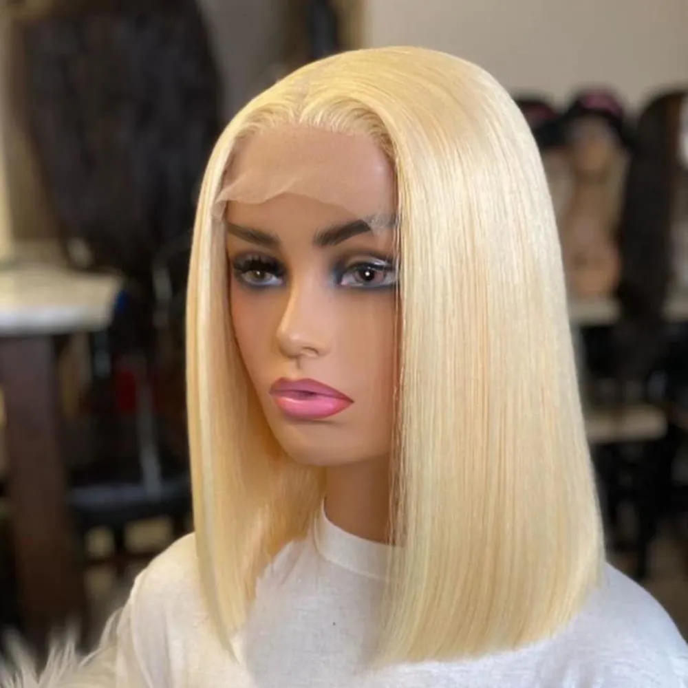 

613 Blonde Straight 13x4 Lace Frontal Bob Wig Pre Plucked Brazilian Straight Short Bob Wig Transparent Lace Front Human Hair Wig