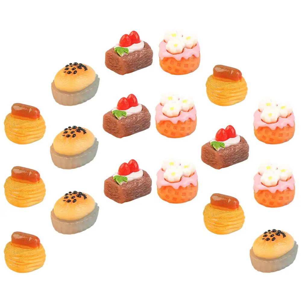 18 Pcs Miniature Toy Model Dessert Decorate House Cake Tiny Resin Pretend Kitchen Scene