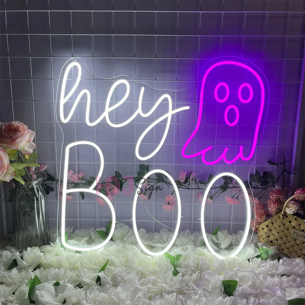 

Счастливый Хэллоуин Светодиодная неоновая вывеска Hey Boo Неоновая вывеска для настенного бара Декор вечеринки Хэллоуин Неоновый свет Бар Хэллоуин Украшение Знак