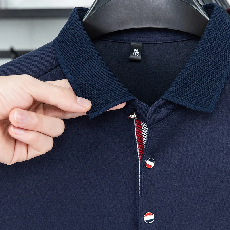 فاخر جديد قميص بولو رجالي كم طويل التلبيب بلون ربيع الخريف الأعمال مكتب عادية كلاسيكي موضة تي شيرت الرجالية #6