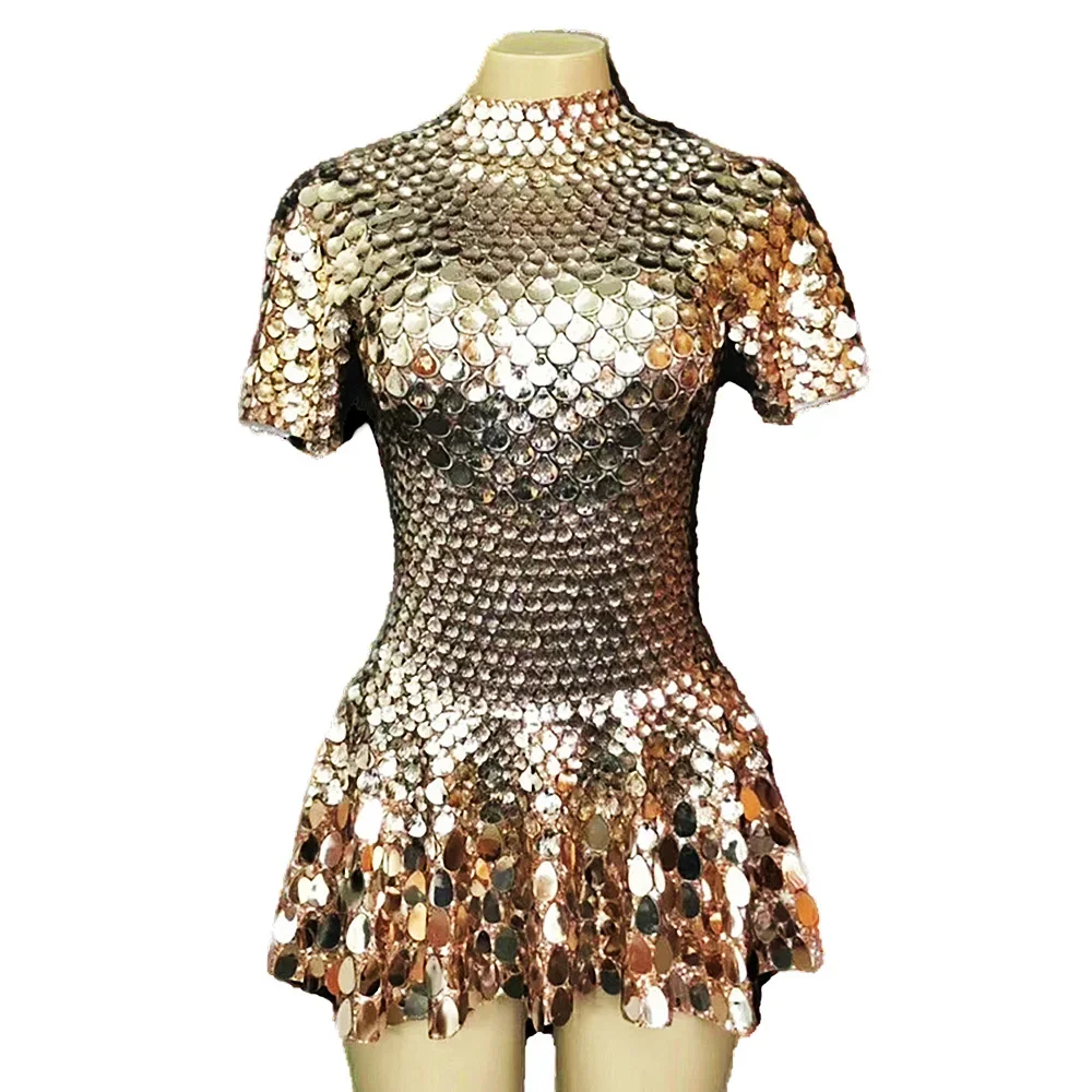 Shell Pattern Sequins Rhinestones Backless Mini Dresses Shiny Dress For Women Party Evening Costume Nightclub Dance Show Wear