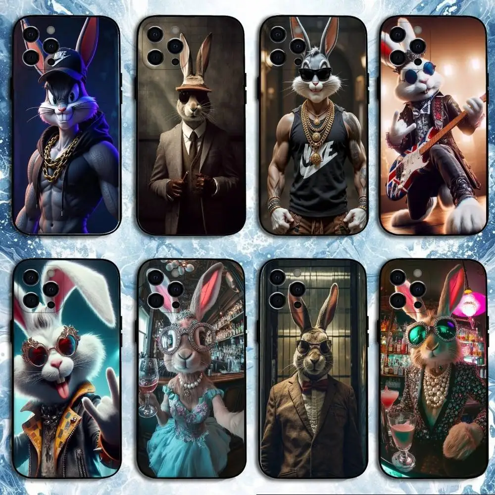 

funny bunny Phone Case For iPhone 16,15,14,13,12,11 Plus,Pro Max, Soft Silicone Black Cover