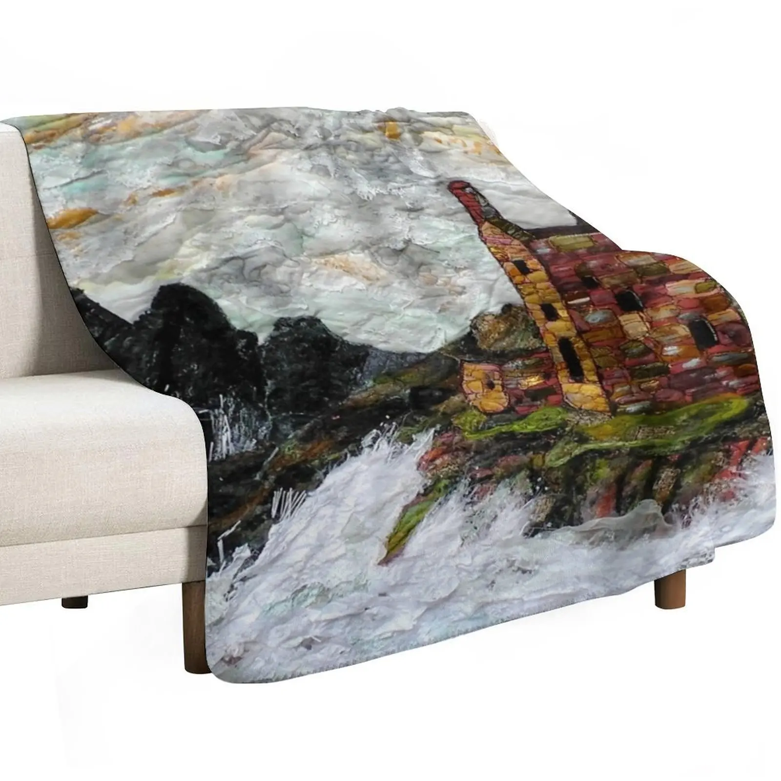 Engine Houses at Botallack Cornwall. Textile Art Throw Blanket Tourist Personalized Gift Custom Blankets
