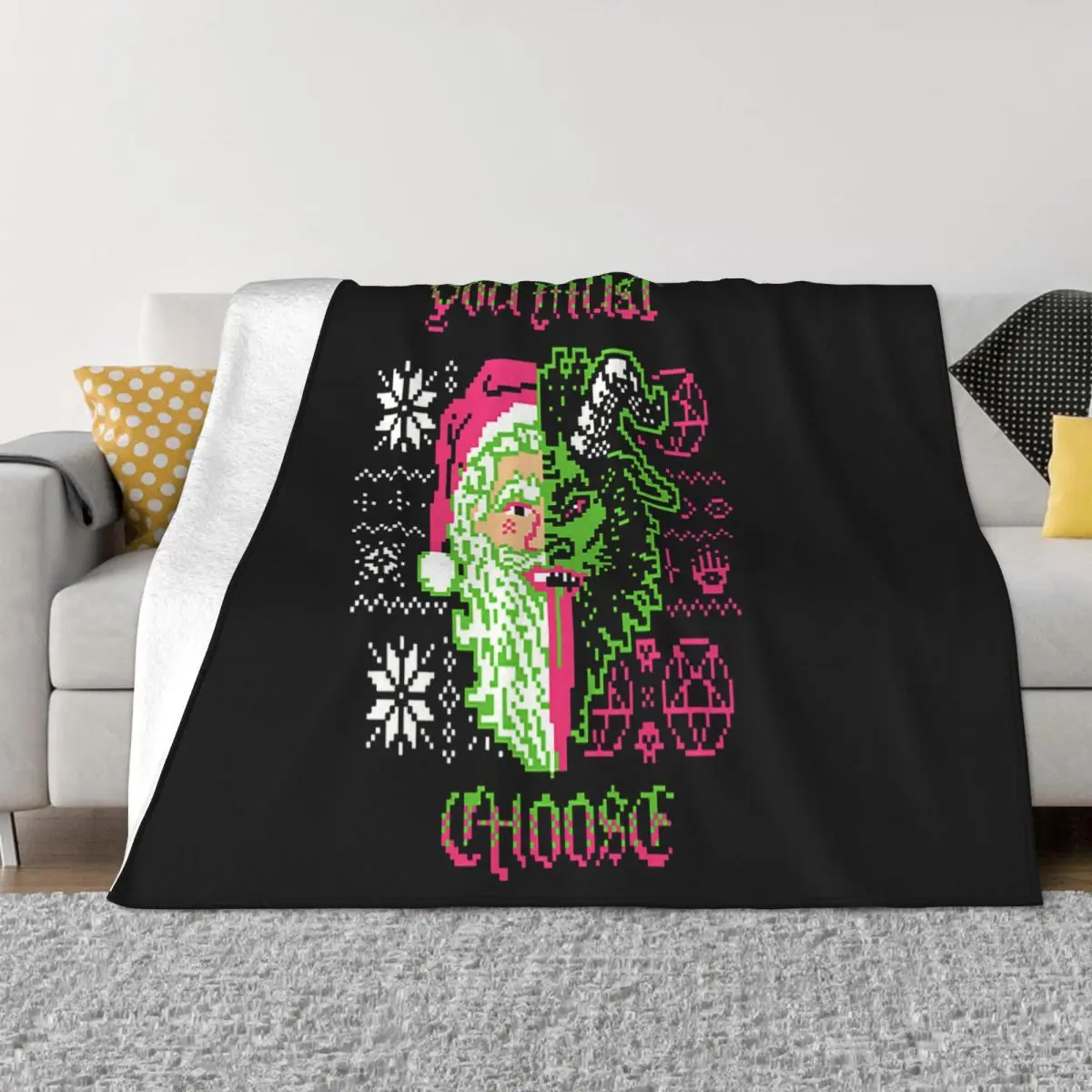 Santa Krampus Christmas You Must Choose Xmas Festive Gift Top Vintage Creative Swag Throw Blanket