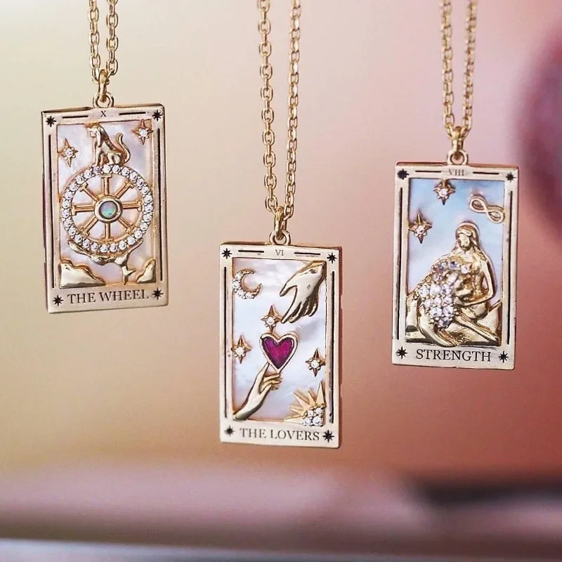 

High Hot Style Jewelry Female 2024 Electroplated Real Gold Vintage TAROT with Drill Drop Oil Square Brand Necklace Hellfire Club