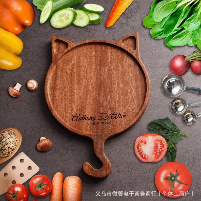 

Персонализированный резной деревянный поднос для кошек, нестандартная деревянная доска, разделочная доска из цельного дерева, фруктовая доска, макетная доска