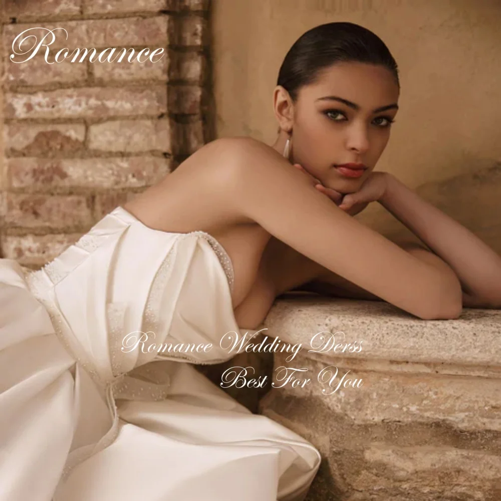 Robe De mariée trapèze moderne plissée et perles, sans bretelles, avec traîne De balayage, sans manches, dos nu, personnalisée, 2025