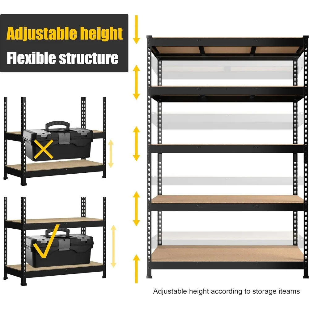 5 Tier Heavy Duty Adjustable Metal Garage Storage Shelving Rack - 48x24x72 Utility Shelf for Maximum Storage Space