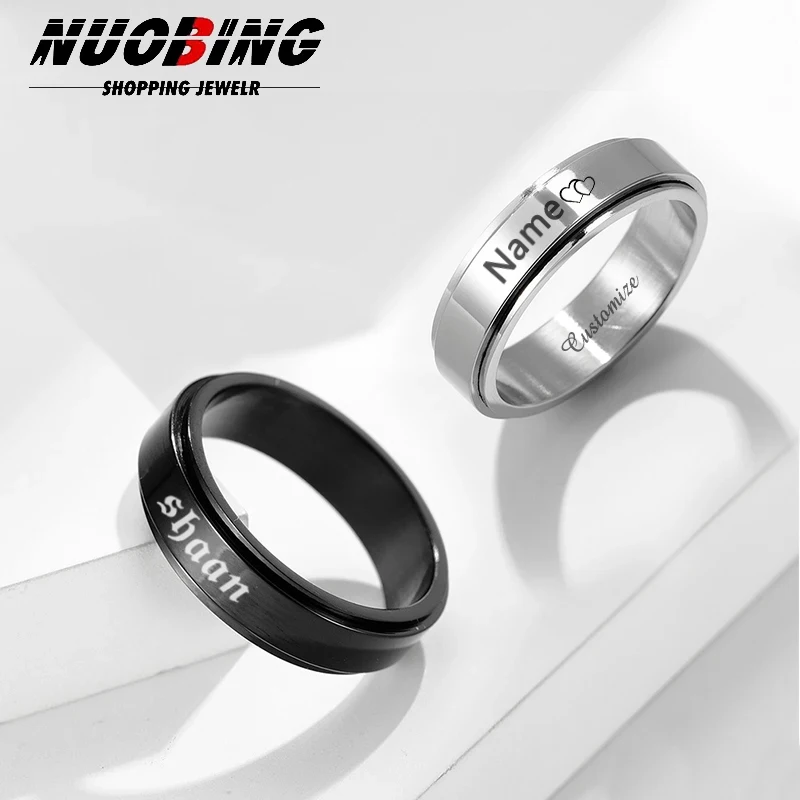 

Personalized Spinner Ring for Men Women 6mm Stainless Steel Rotatable Wedding Band Custom Name Date Initial Ring