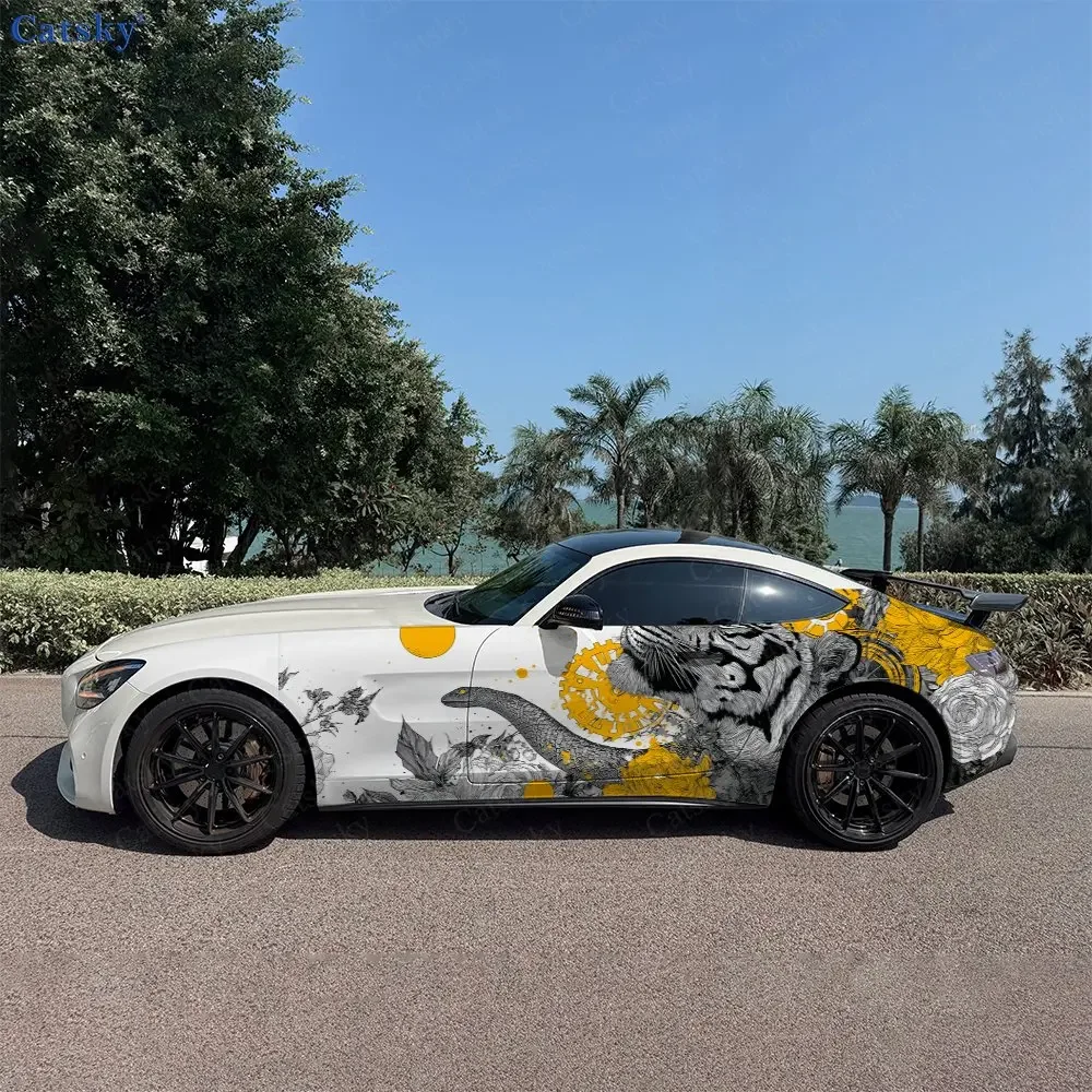2pcs Tiger Snake Showdown Power, Durable, Fade-resistant, Enhance Vehicle Aesthetics With Bold Artistic Design Car Vinyl Wraps