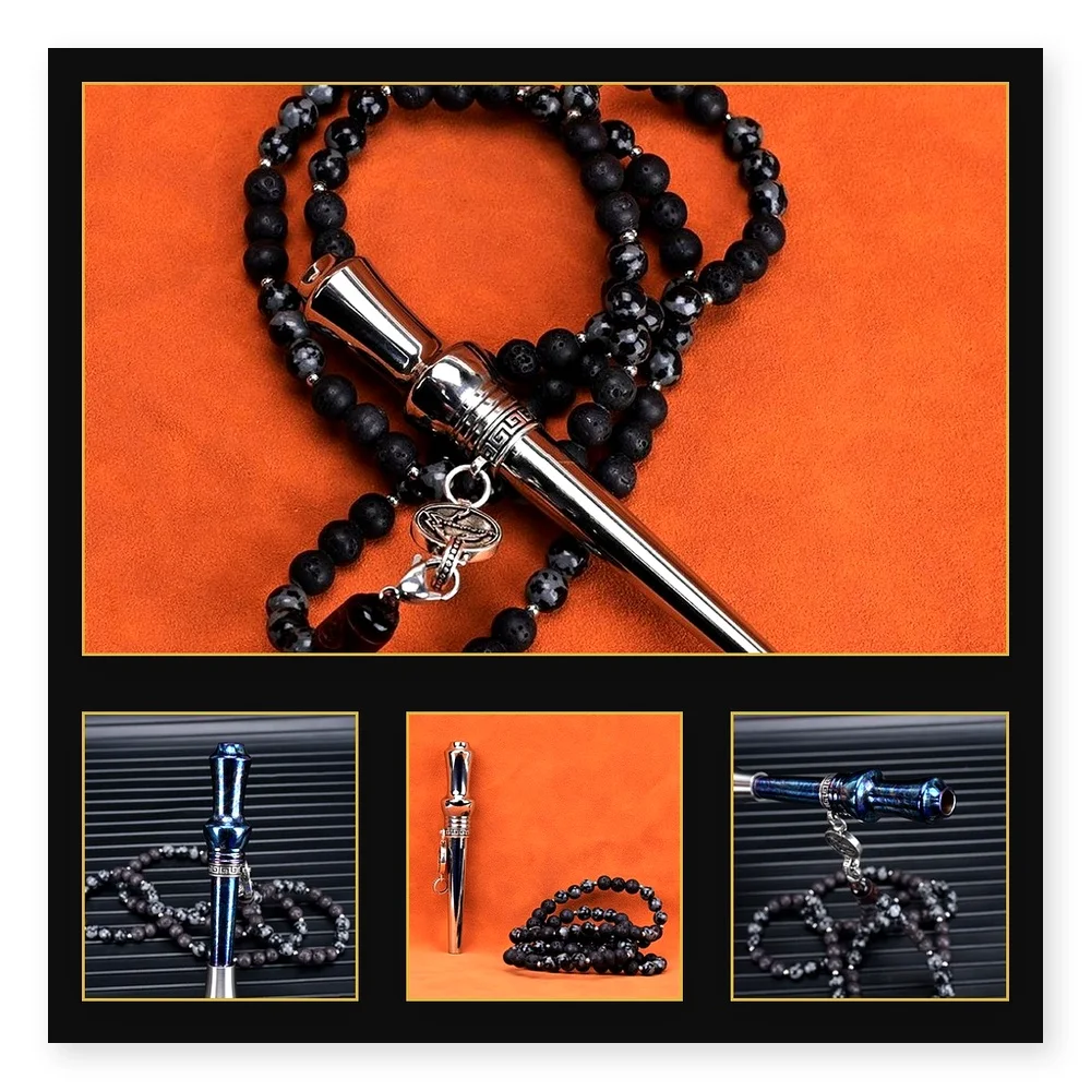 Arab Shisha Stone Bead Chain with Titanium Alloy Cigarette Holder and Genuine Suction Nozzle for Hookah