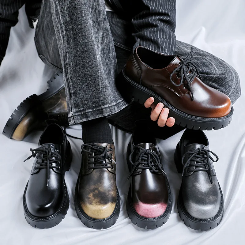 Leather shoes for men 2021 new Korean fashion Men Luxury Harajuku Korean Style Streetwear Casual Thick  main image 4