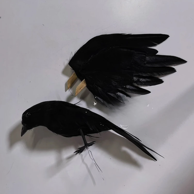Large Crow Simulation Feather COS Script Secret Room Set Halloween